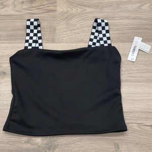 Black Tank Top with Checkerboard Straps
